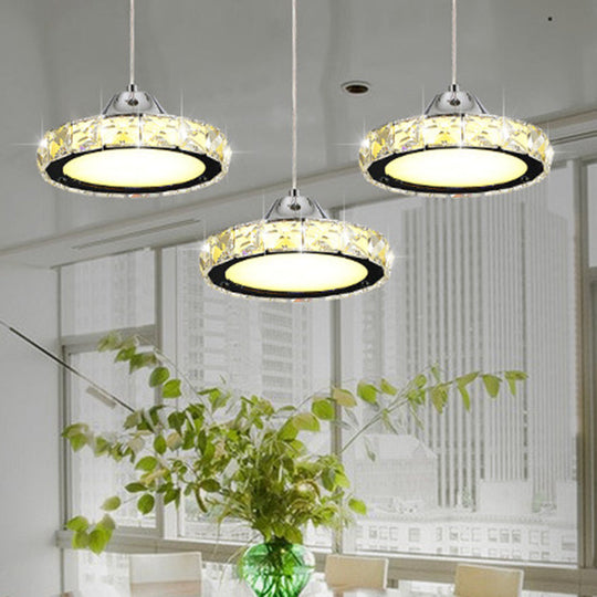 Modern Crystal Embedded LED Pendant Ceiling Light with Chrome Finish