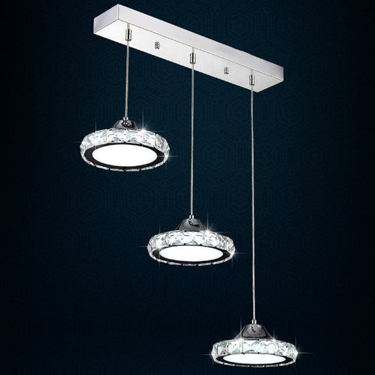 Modern Crystal Embedded LED Pendant Ceiling Light with Chrome Finish