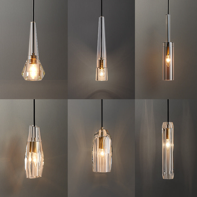 Crystal Block Pendant Light - Simplicity meets Elegance in this 1-Light Brass Ceiling Fixture