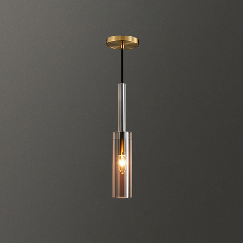 Modern Shaded Crystal Pendant Light - Simplicity Block Design Brass Ceiling Fixture / Bottle