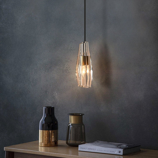 Crystal Block Pendant Light - Simplicity meets Elegance in this 1-Light Brass Ceiling Fixture