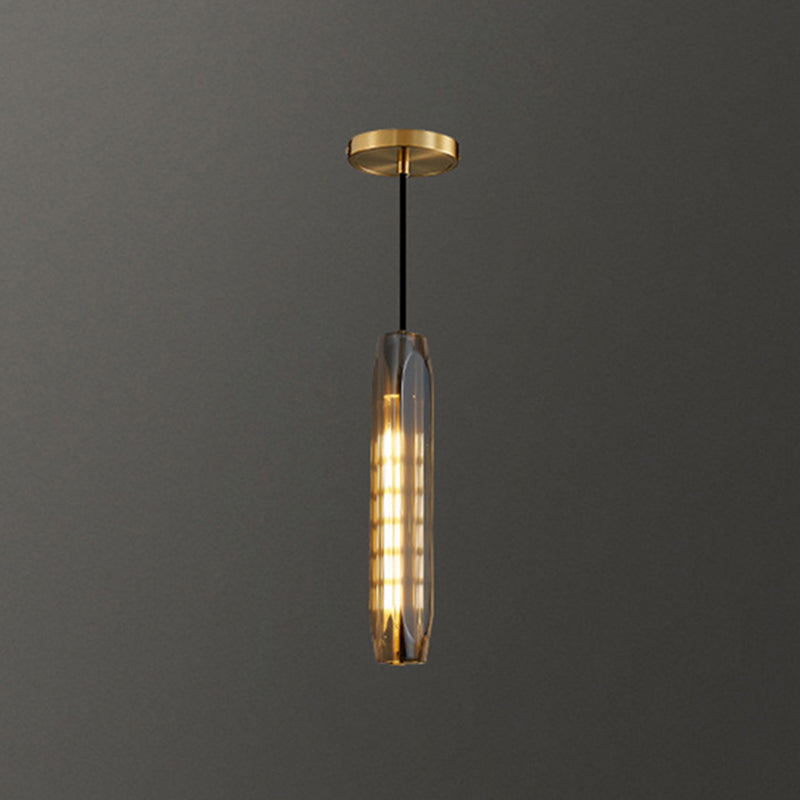 Modern Shaded Crystal Pendant Light - Simplicity Block Design Brass Ceiling Fixture / Tubular