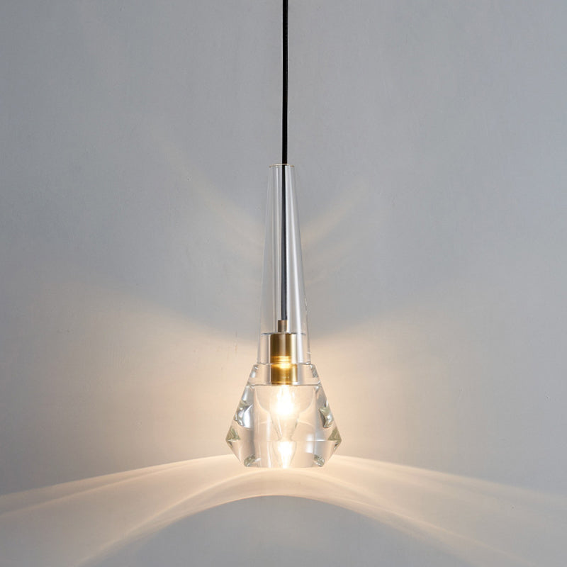 Crystal Block Pendant Light - Simplicity meets Elegance in this 1-Light Brass Ceiling Fixture
