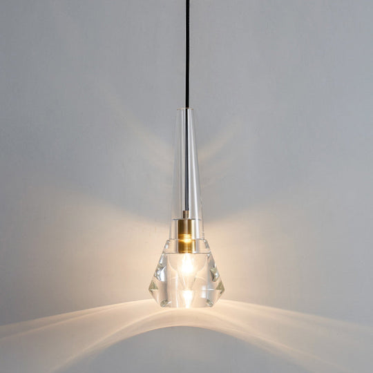 Modern Shaded Crystal Pendant Light - Simplicity Block Design Brass Ceiling Fixture