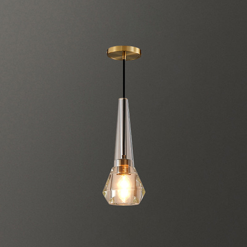 Crystal Block Pendant Light - Simplicity meets Elegance in this 1-Light Brass Ceiling Fixture