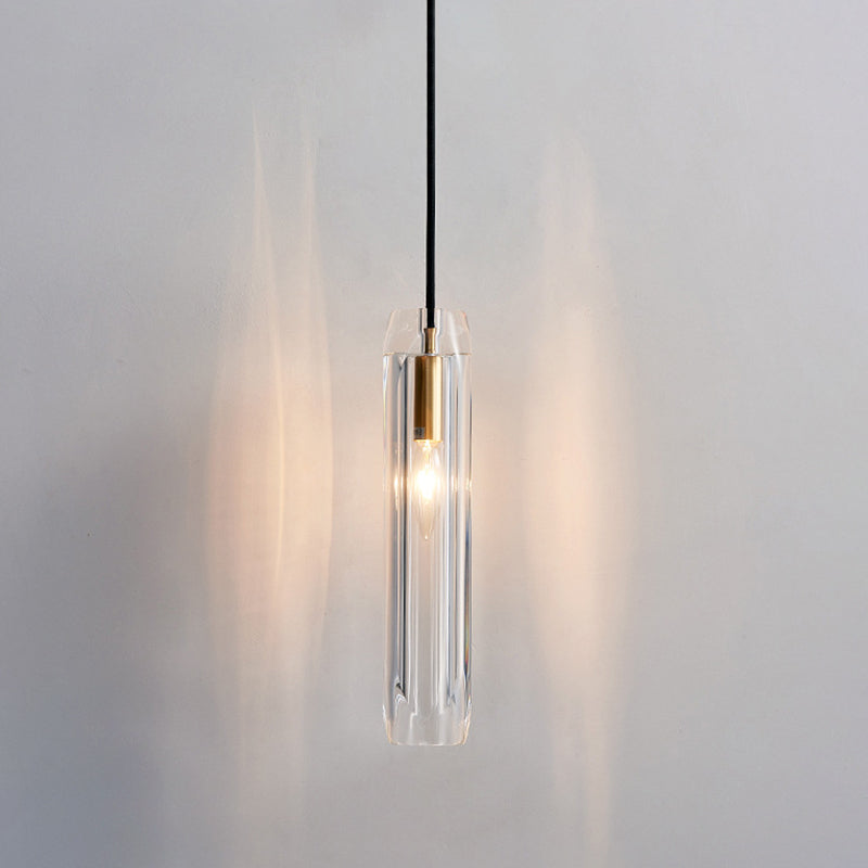 Crystal Block Pendant Light - Simplicity meets Elegance in this 1-Light Brass Ceiling Fixture