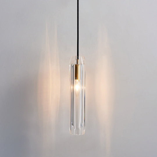 Crystal Block Pendant Light - Simplicity meets Elegance in this 1-Light Brass Ceiling Fixture