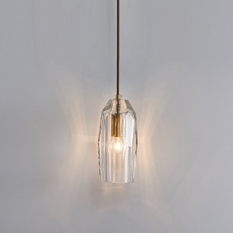 Crystal Block Pendant Light - Simplicity meets Elegance in this 1-Light Brass Ceiling Fixture