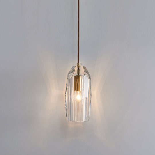 Crystal Block Pendant Light - Simplicity meets Elegance in this 1-Light Brass Ceiling Fixture