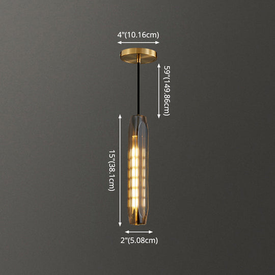 Modern Shaded Crystal Pendant Light - Simplicity Block Design Brass Ceiling Fixture