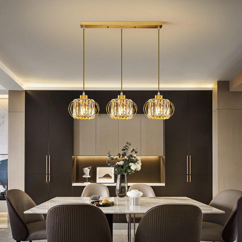 Modern Brass Globe Pendant Light with Crystal Hanging for Dining Area