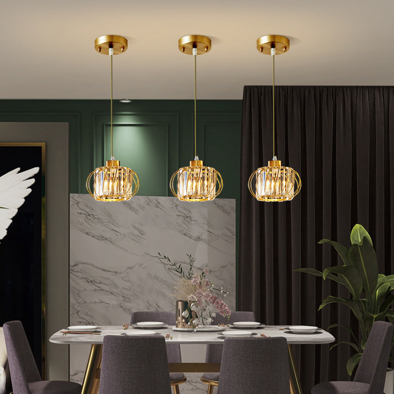 Modern Brass Globe Pendant Light with Crystal Hanging for Dining Area