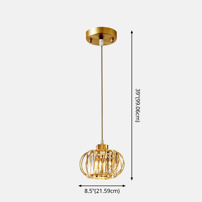 Modern Brass Globe Pendant Light with Crystal Hanging for Dining Area
