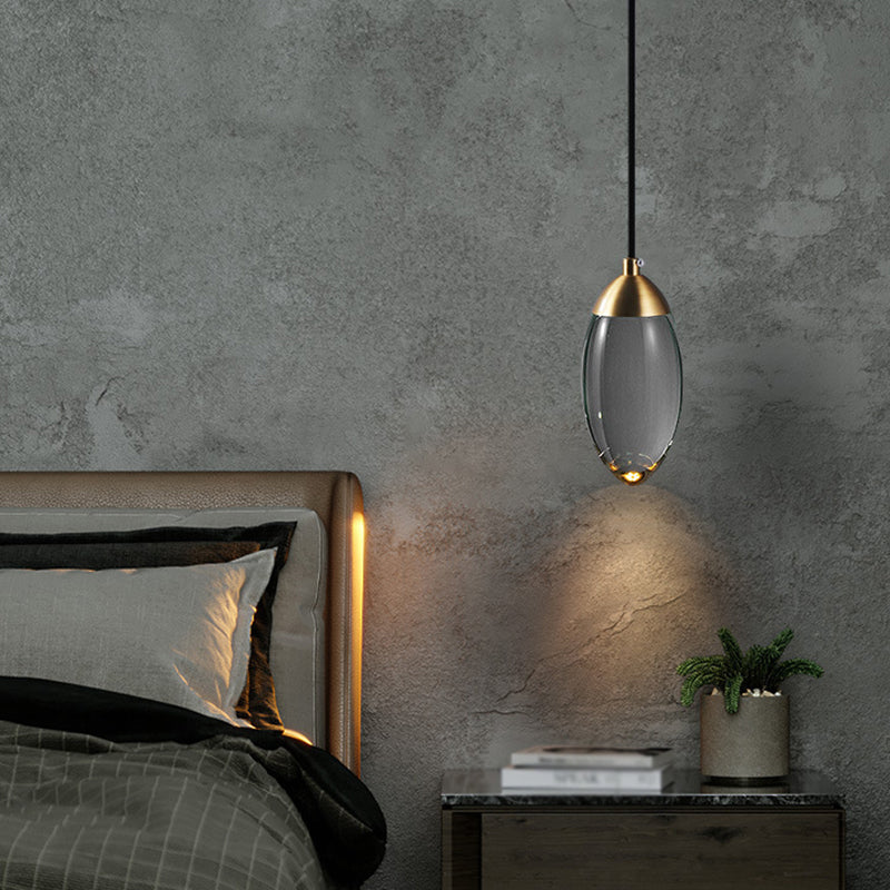 Minimalist Crystal LED Brass Ceiling Pendant - Oval Mini Suspension Lighting for Bedroom