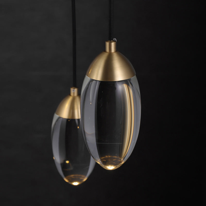 Minimalist Crystal LED Brass Ceiling Pendant - Oval Mini Suspension Lighting for Bedroom