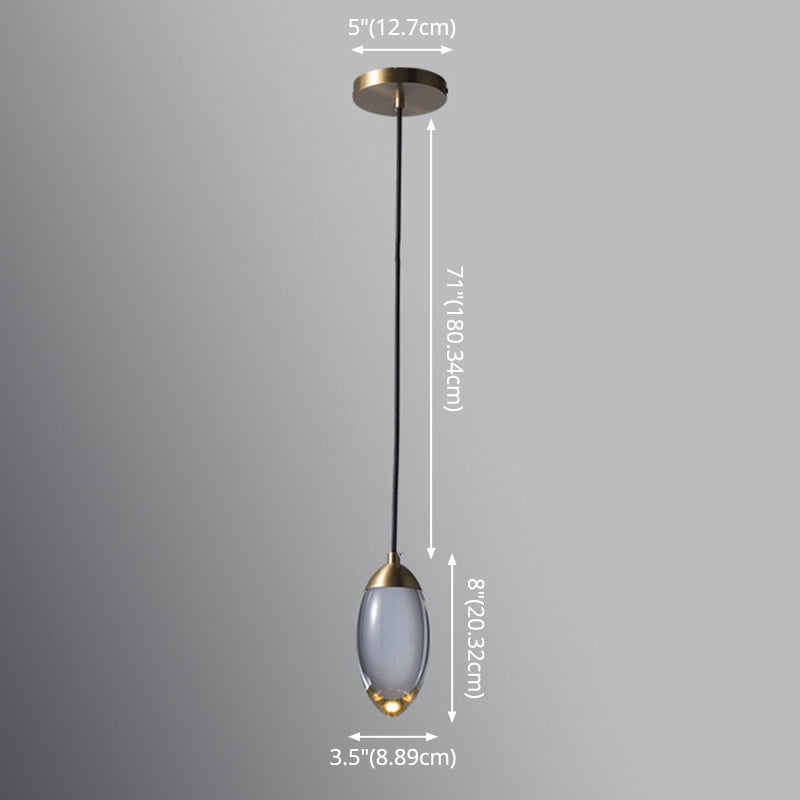 Minimalist Crystal LED Brass Ceiling Pendant - Oval Mini Suspension Lighting for Bedroom