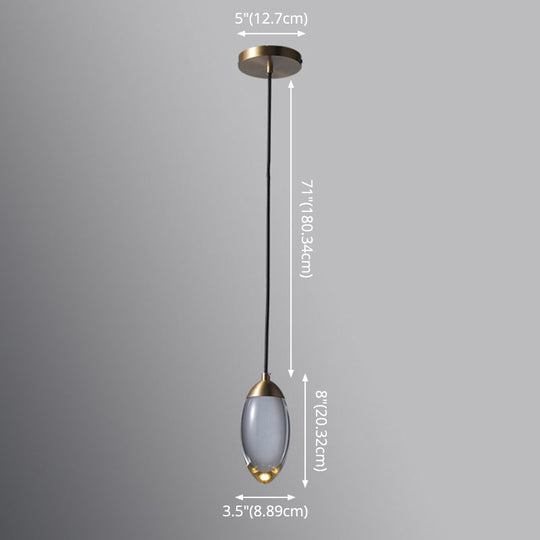 Minimalist Crystal LED Brass Ceiling Pendant - Oval Mini Suspension Lighting for Bedroom