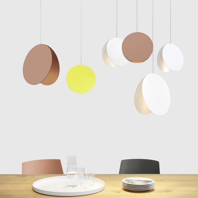 Round Pendant Lamp With Shell-Inspired Design And Macaron Style Metal Finish Perfect For Modern