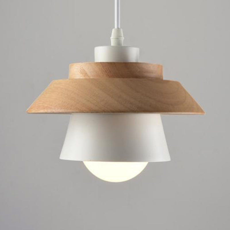 Nordic Saucer Cup Hanging Lamp - Metal & Wood Pendant Light Fixture