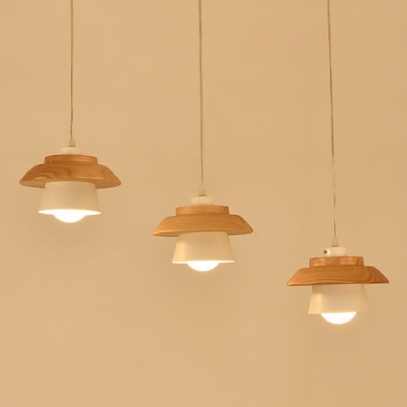 Nordic Saucer Cup Hanging Lamp - Metal & Wood Pendant Light Fixture