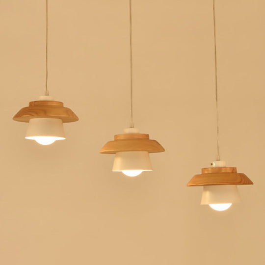 Nordic Saucer Dining Room Lamp - Metal And Wood Pendant Light