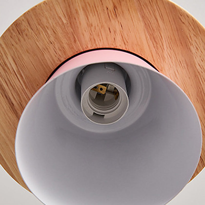 Nordic Saucer Dining Room Lamp - Metal And Wood Pendant Light
