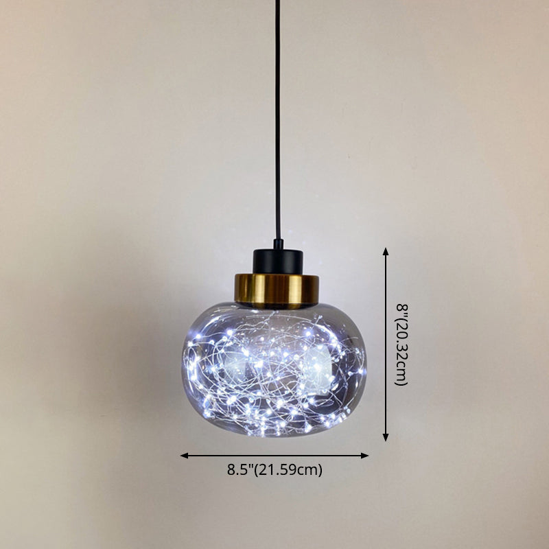 Modern Brass Finish Glass Jar Pendant Light with LED String for Ceiling Hanging
