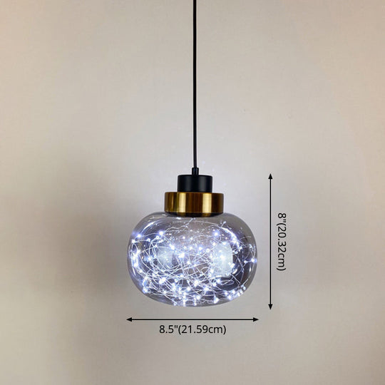 Modern Brass Finish Glass Jar Pendant Light with LED String for Ceiling Hanging