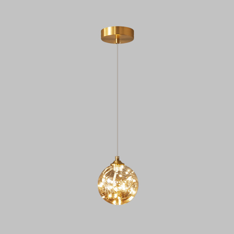 Amber Glass Led Pendant Lamp With Brass Finish - Nordic Style Lighting For Bedroom 1 /