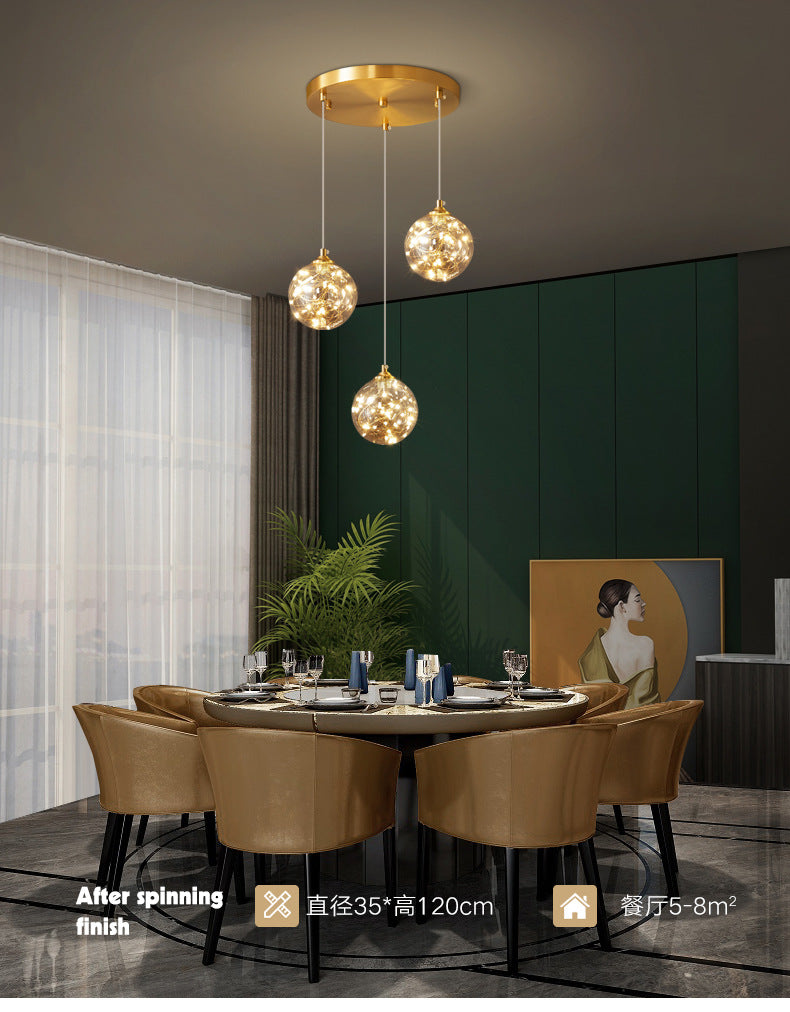 Amber Glass Led Pendant Lamp With Brass Finish - Nordic Style Lighting For Bedroom
