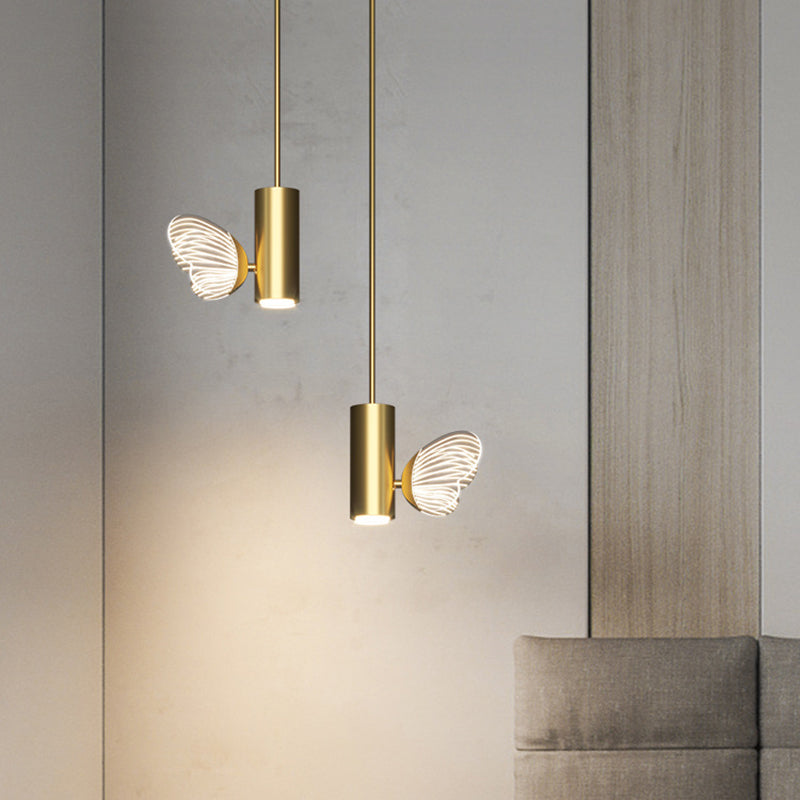 LED Brass Spotlight Pendant Light with Twig and Butterfly Design, Simple Style and Acrylic Shade