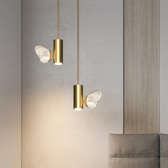 LED Brass Spotlight Pendant Light with Twig and Butterfly Design, Simple Style and Acrylic Shade