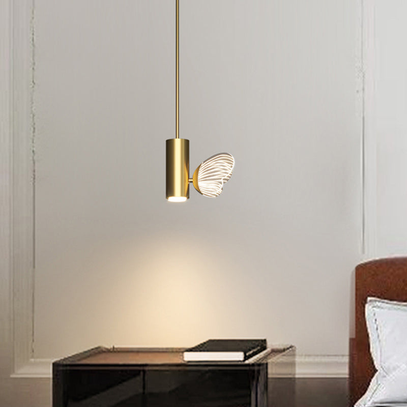 Led Brass Finish Spotlight Pendant Light With Acrylic Shade - Simple Style Twig & Butterfly Design