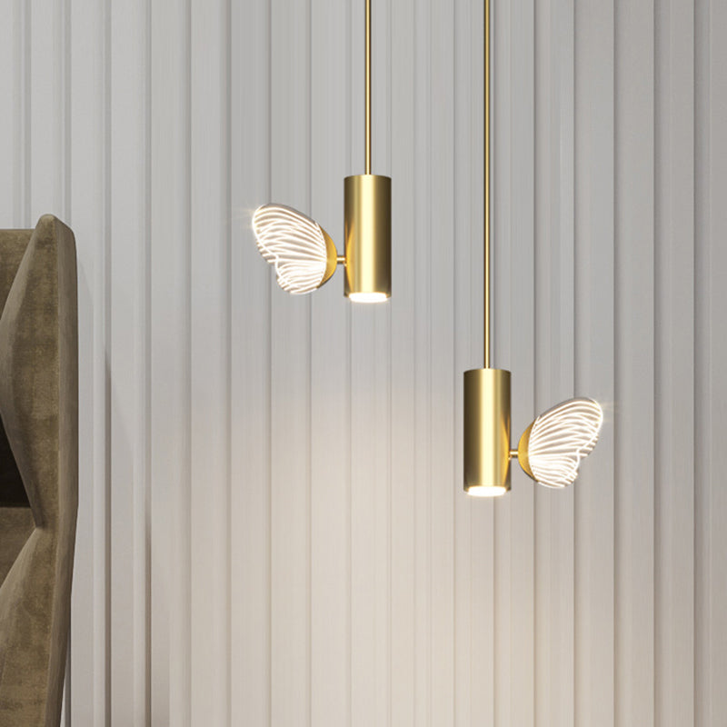 LED Brass Spotlight Pendant Light with Twig and Butterfly Design, Simple Style and Acrylic Shade
