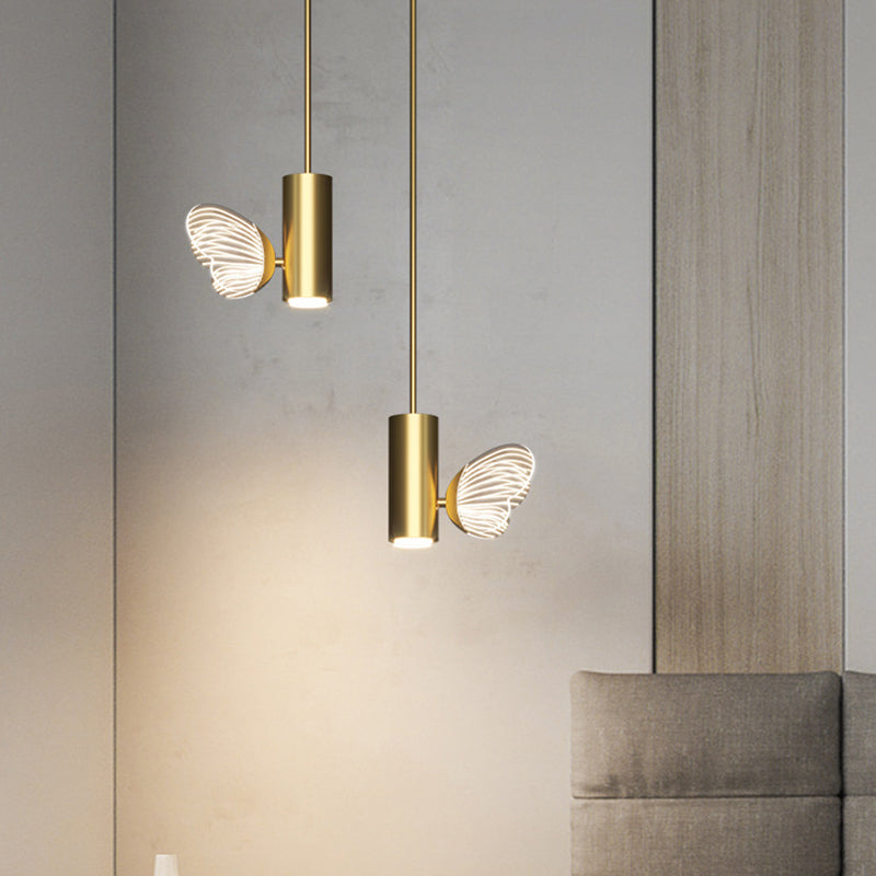 LED Brass Spotlight Pendant Light with Twig and Butterfly Design, Simple Style and Acrylic Shade