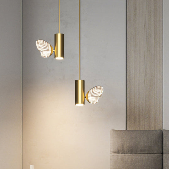 LED Brass Spotlight Pendant Light with Twig and Butterfly Design, Simple Style and Acrylic Shade