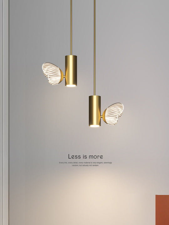 LED Brass Spotlight Pendant Light with Twig and Butterfly Design, Simple Style and Acrylic Shade