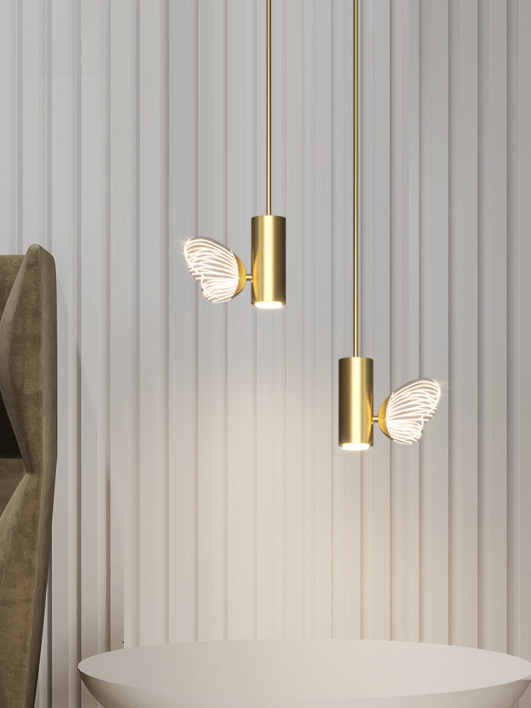 LED Brass Spotlight Pendant Light with Twig and Butterfly Design, Simple Style and Acrylic Shade