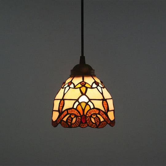 Baroque Stained Glass Pendant Light in Brown for Restaurant Ceiling Decor