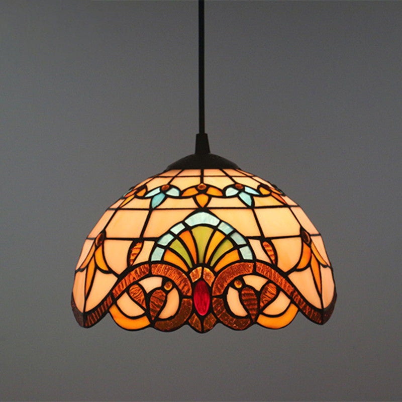 Baroque Stained Glass Pendant Light in Brown for Restaurant Ceiling Decor