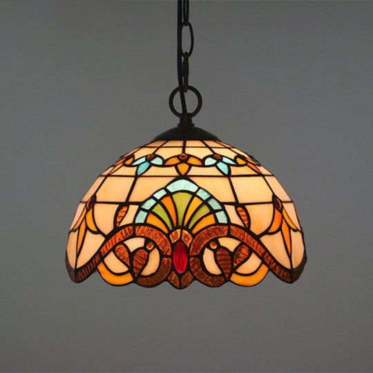 Baroque Stained Glass Pendant Light in Brown for Restaurant Ceiling Decor