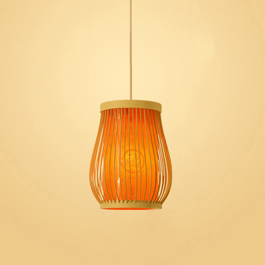 Bamboo Tea Room Ceiling Light With Chinoiserie Print Lampshade - Woven Hanging Fixture Orange / 10