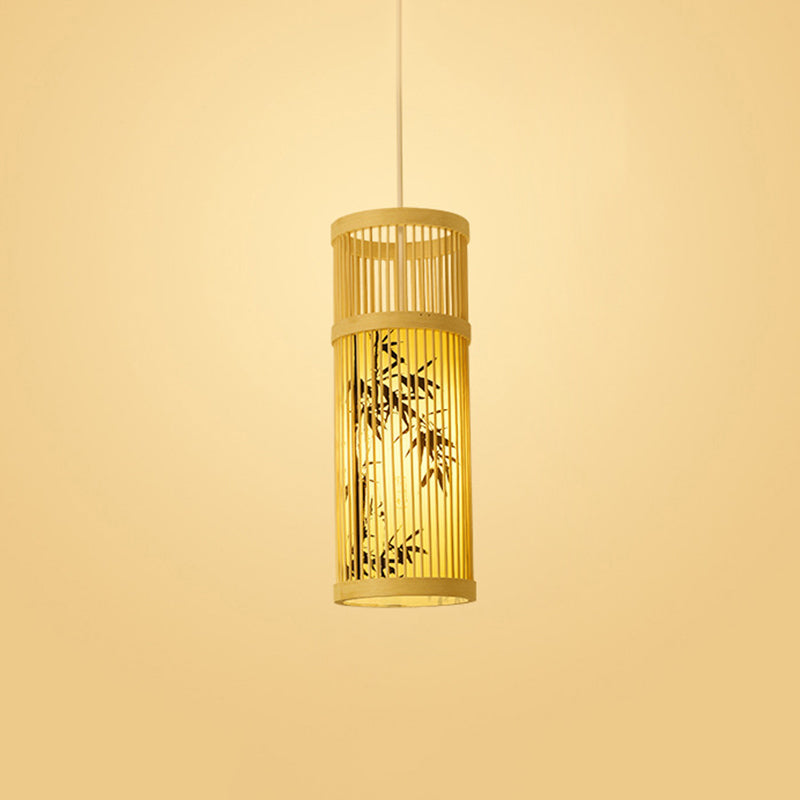 Bamboo Tea Room Ceiling Light With Chinoiserie Print Lampshade - Woven Hanging Fixture Black / 5