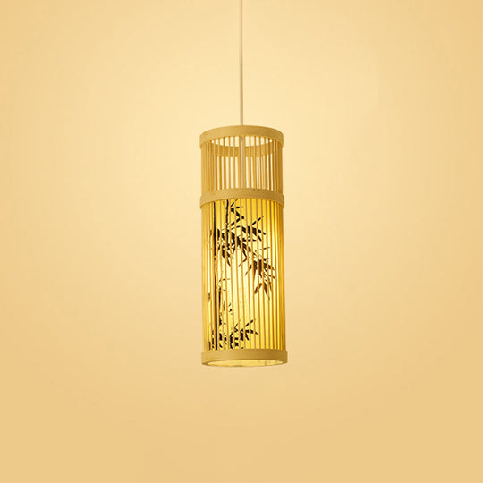 Bamboo Tea Room Ceiling Light With Chinoiserie Print Lampshade - Woven Hanging Fixture Black / 5