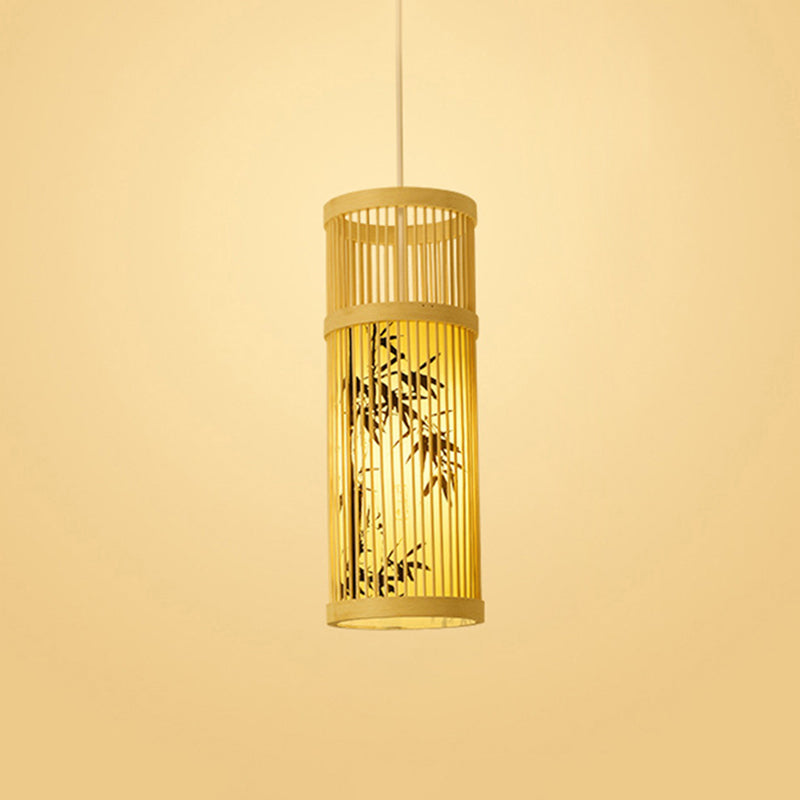 Bamboo Tea Room Ceiling Light With Chinoiserie Print Lampshade - Woven Hanging Fixture Black / 7