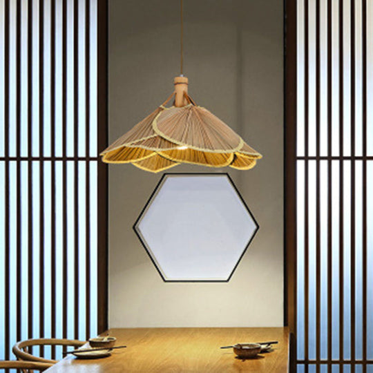 Bamboo Pendant Light - Chinese Cattail Fan Design 1-Light Wood Suspension For Foyer