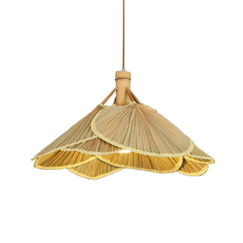 Bamboo Pendant Light - Chinese Cattail Fan Design 1-Light Wood Suspension For Foyer
