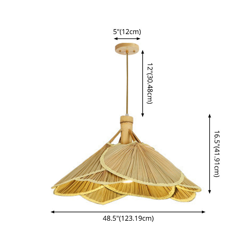 Bamboo Pendant Light - Chinese Cattail Fan Design 1-Light Wood Suspension For Foyer