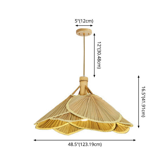 Bamboo Pendant Light - Chinese Cattail Fan Design 1-Light Wood Suspension For Foyer