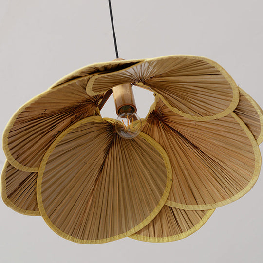 Bamboo Pendant Light - Chinese Cattail Fan Design 1-Light Wood Suspension For Foyer
